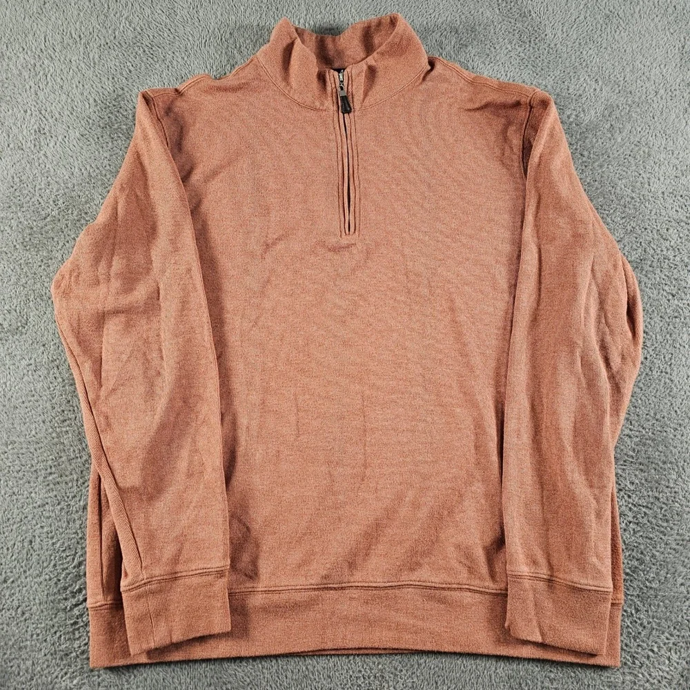 Magaschoni Mens Quarter Zip Pullover Sweater Rust Orange Heathered Size M